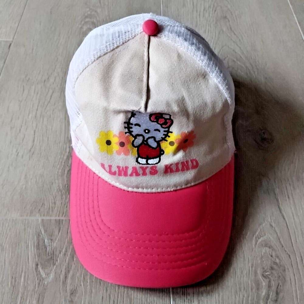 Hello Kitty Hat Trucker Cap Snapback Youth Always Kind Pink White Adjustable